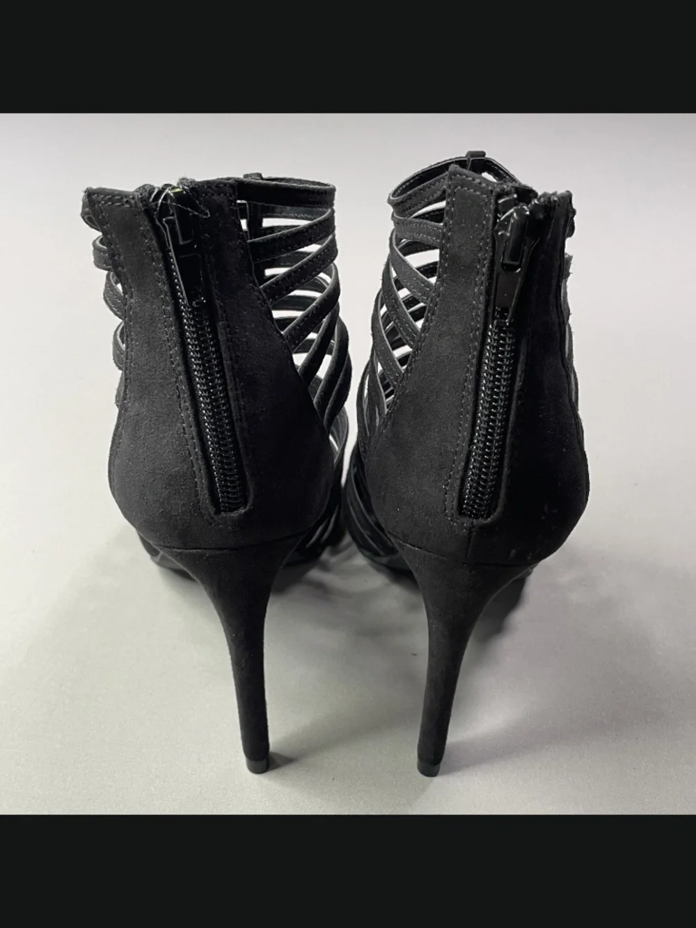 NEW Brash Shoes Womens 7 black faux leather strappy heels whimsy goth cocktail